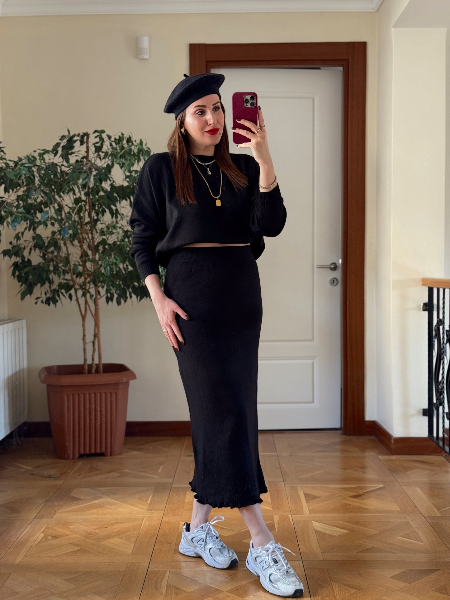 Volanlı triko etek SİYAH