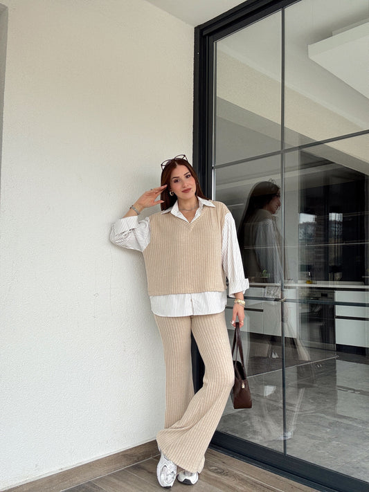 Gömlek yaka Triko Takım BEJ