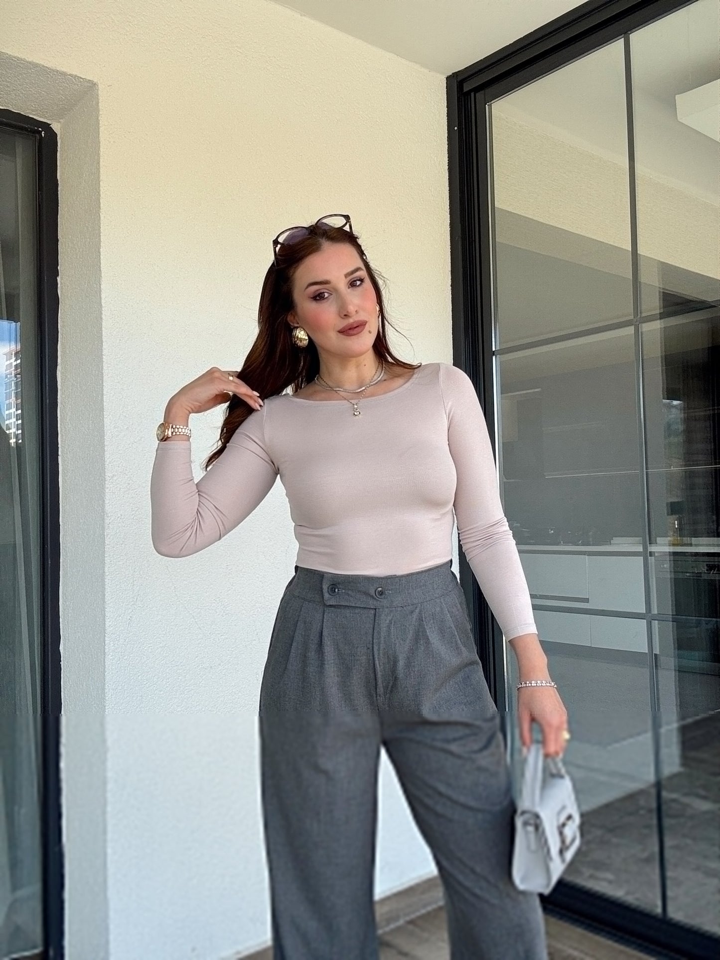 Buzi kayık yaka bluz TAŞ