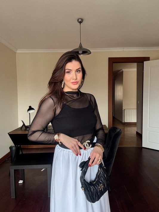 Transparan basic bluz  SİYAH