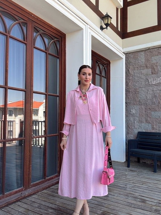 LİZBON gömlek elbiseli ikili takım PEMBE