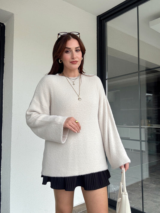 Sakallı triko kazak-BEJ