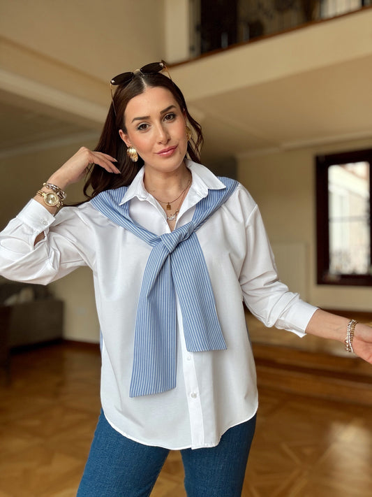 Omuz Akseuarlı Garnili Gömlek-AÇIK MAVİ