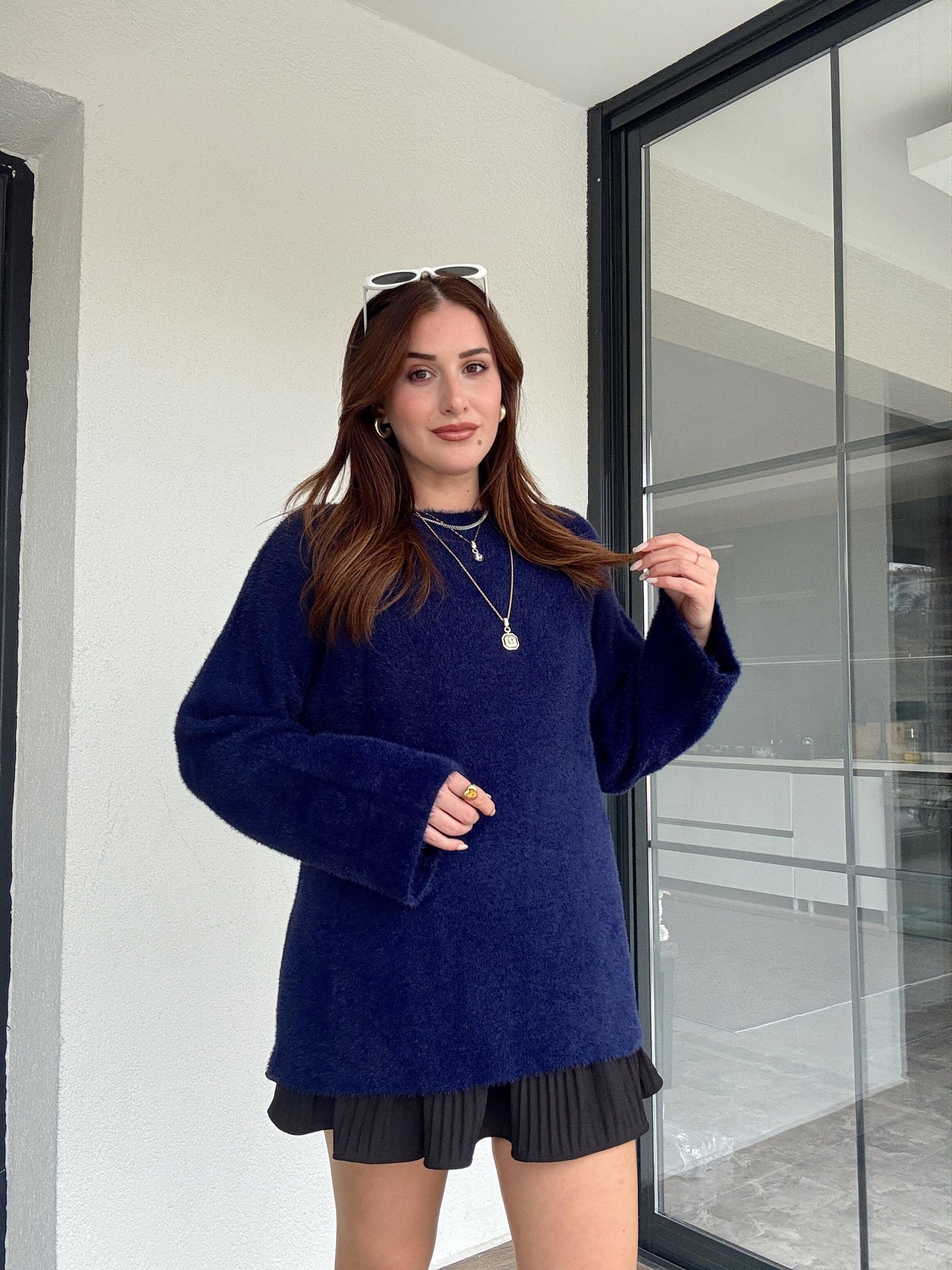 Sakallı triko kazak-LACİVERT