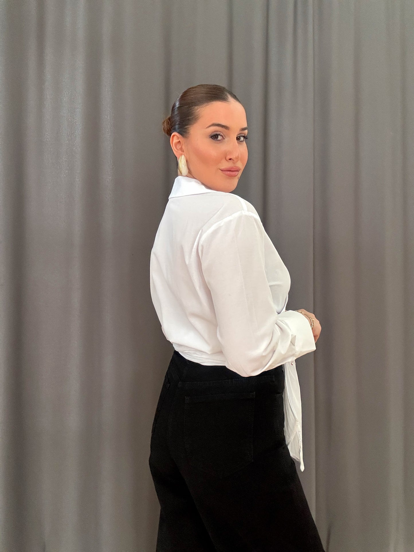 Poplin bağlamalı gömlek Beyaz