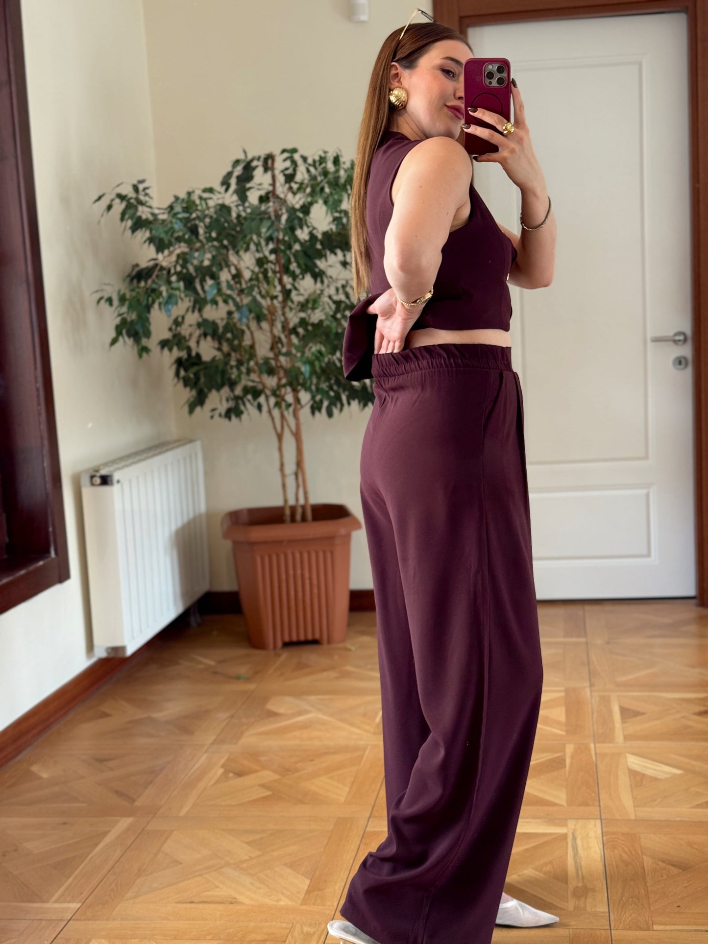 NATALİ Gold düğme ikili takım MÜRDÜM