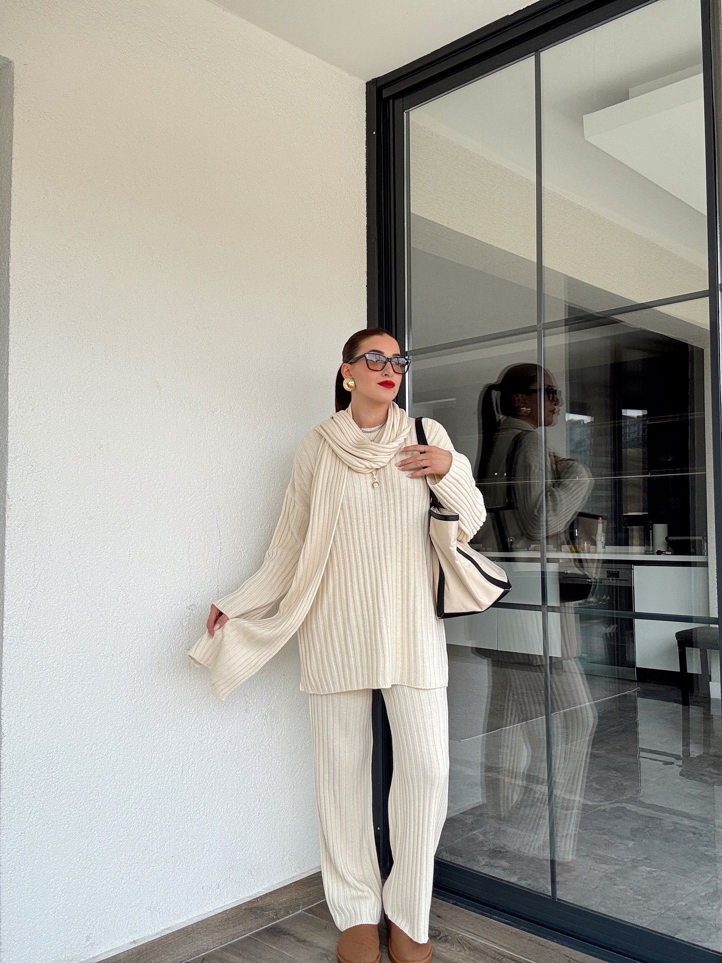 Şallı triko takım-LATTE