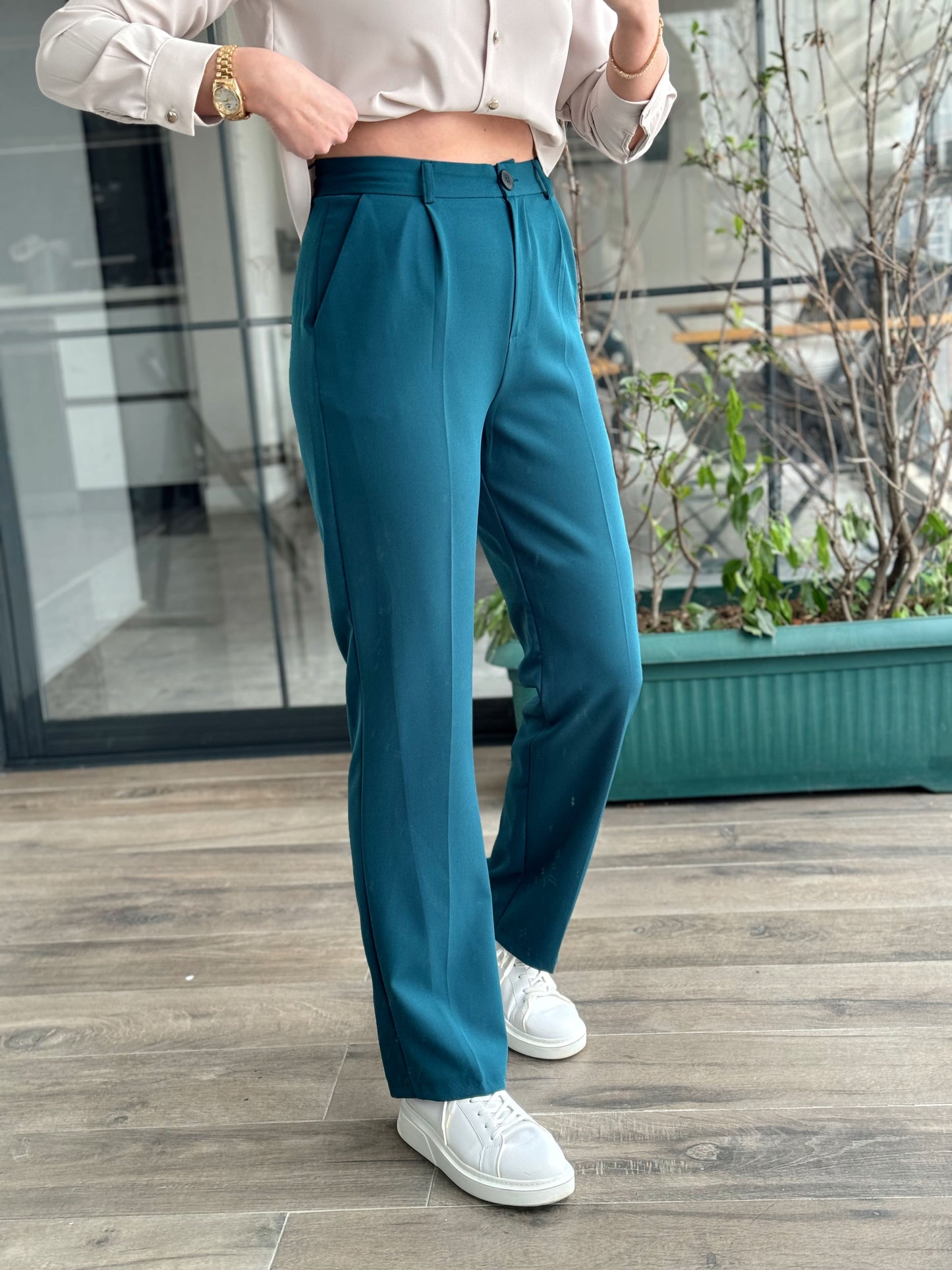 Boru Paça Double Pantolon - Petrol Yeşili