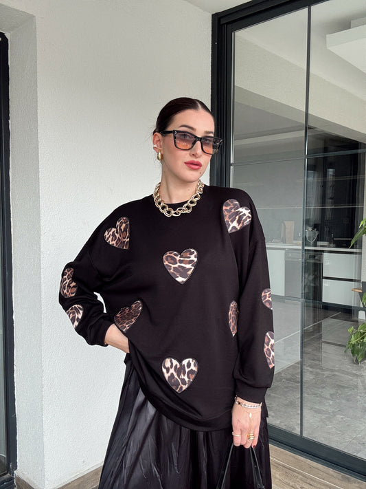 Kalp Aplikeli Sweat - SİYAH