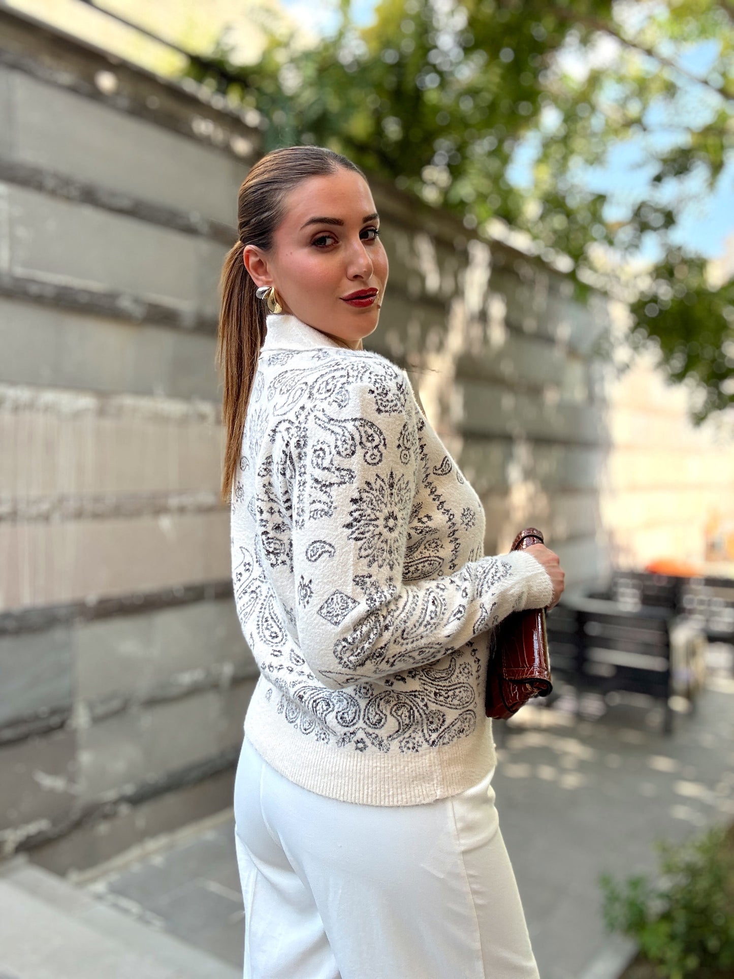 Etnik desen fermuarlı ceket Siyah