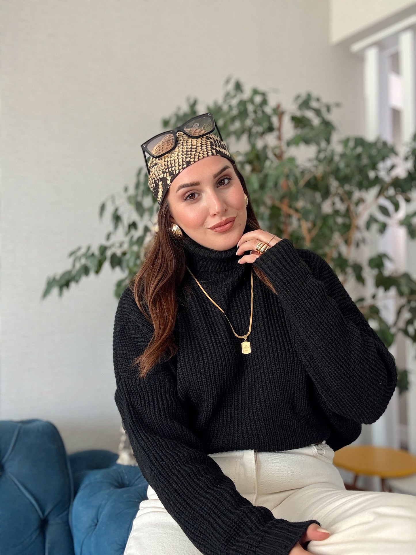 Balıkçı Yaka Selanik Örgü Kazak SİYAH