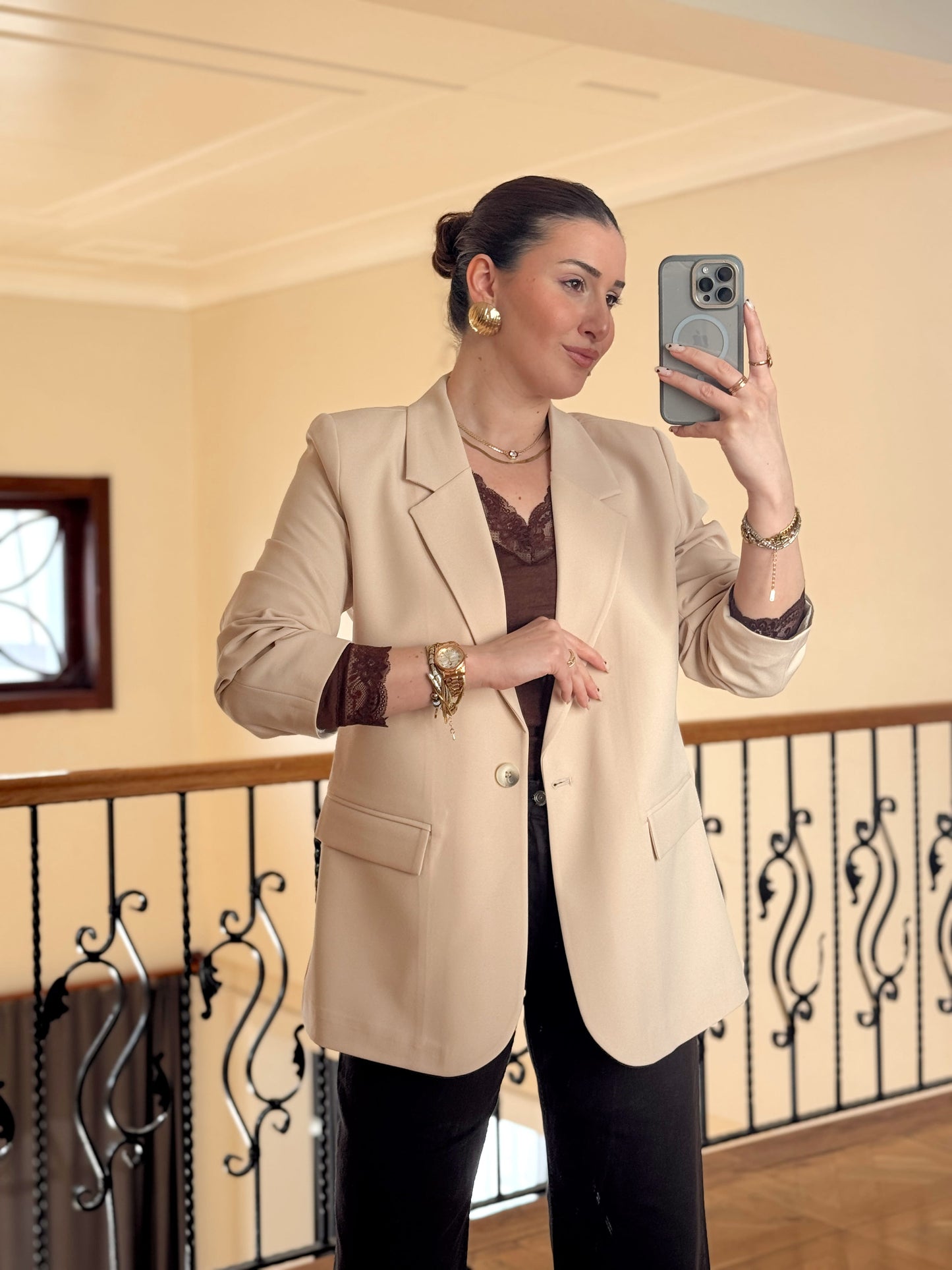 Tek düğme astarlı Naomi Ceket-TAŞ