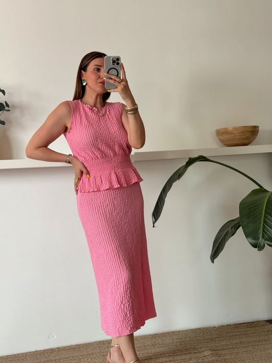 ODESSA bluz etek ikili takım pembe