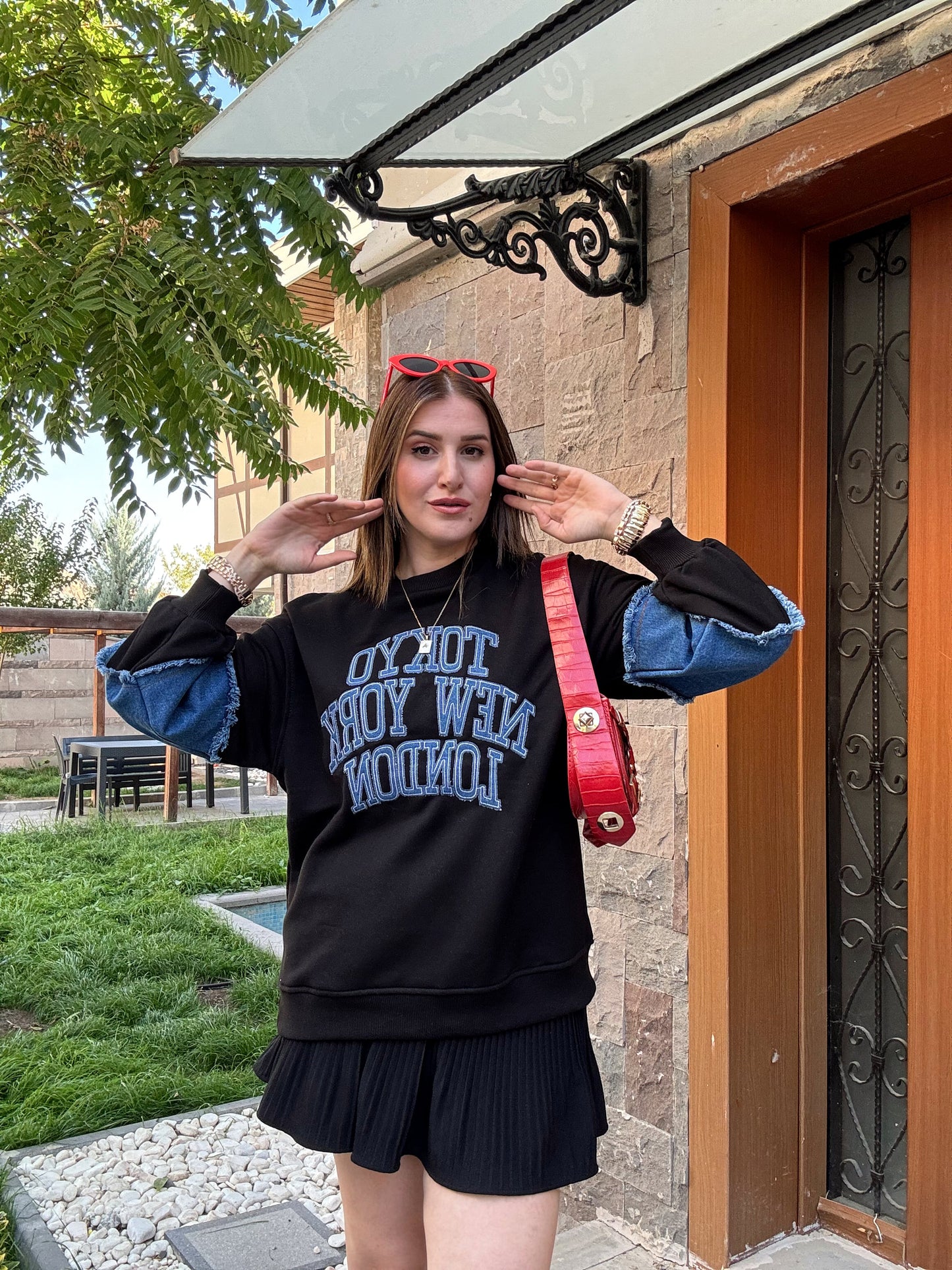 TOKYO Kot Garnili SweatShirt - SİYAH