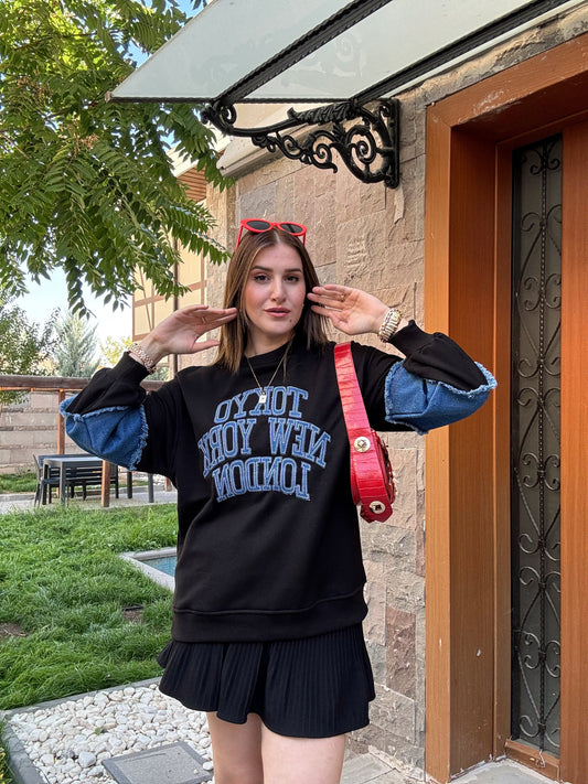 TOKYO Kot Garnili SweatShirt - SİYAH