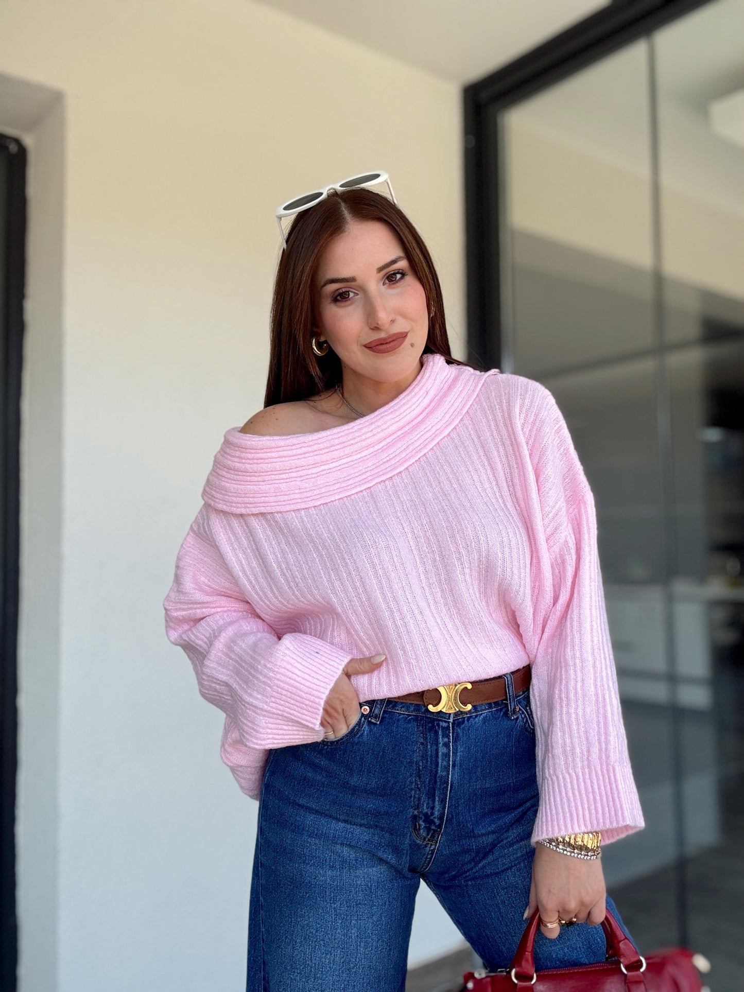 Degaje Yaka Bluz -PEMBE