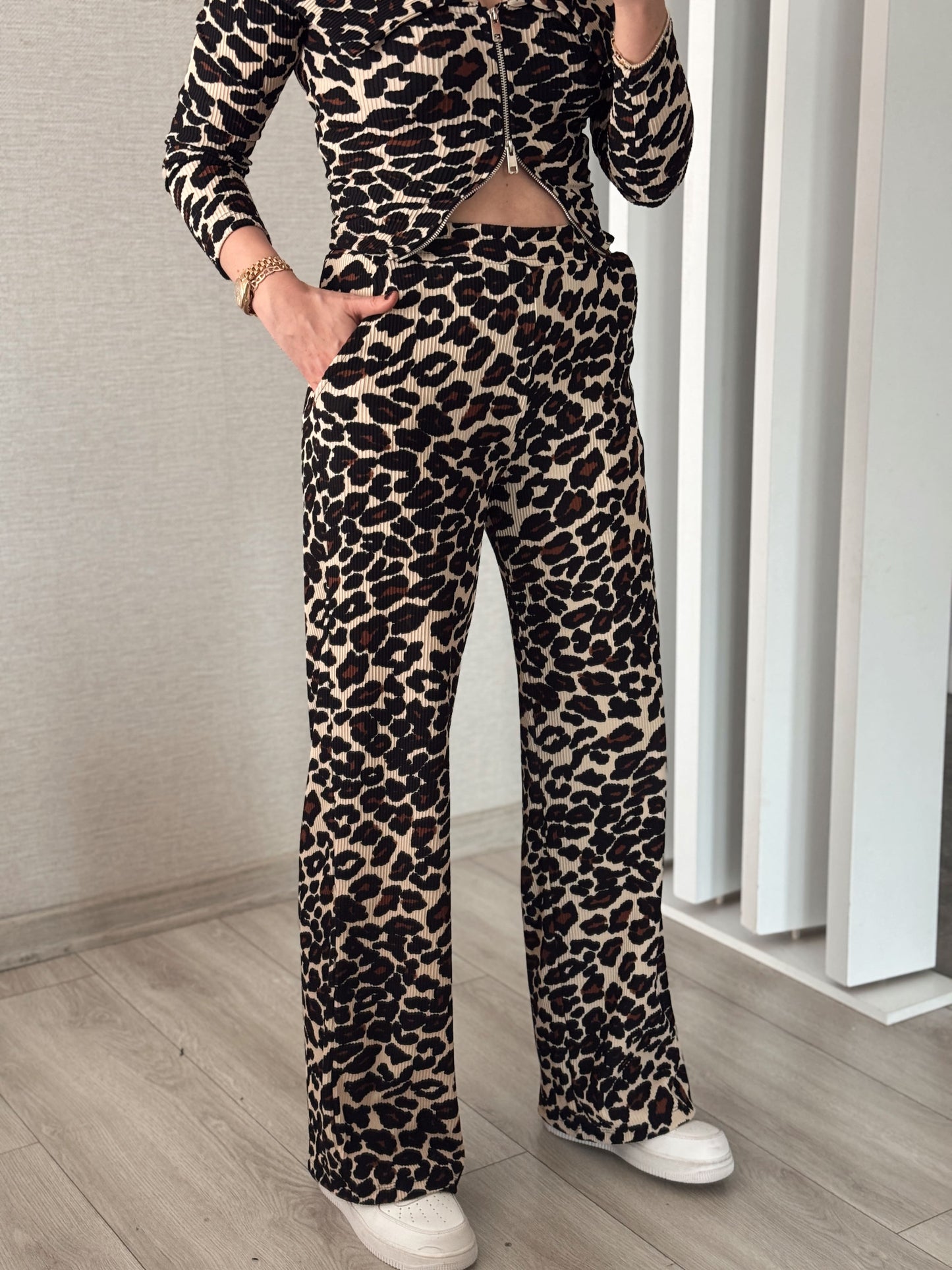 Leopar Desenli Ottoman Pantolon KAHVE