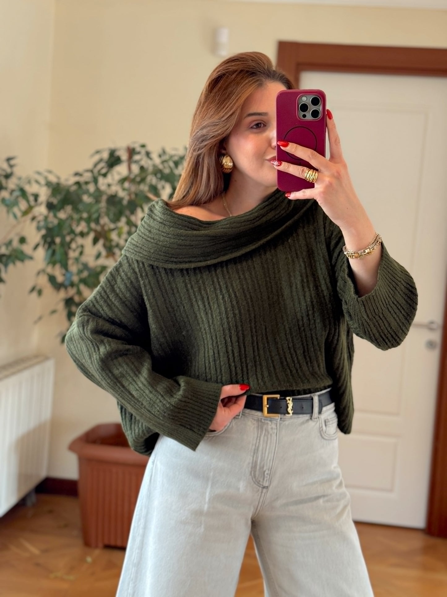 Degaje Yaka Bluz -HAKİ