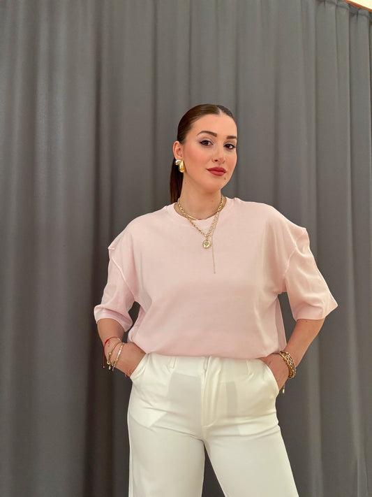 Oversize Basic Tişört Pembe