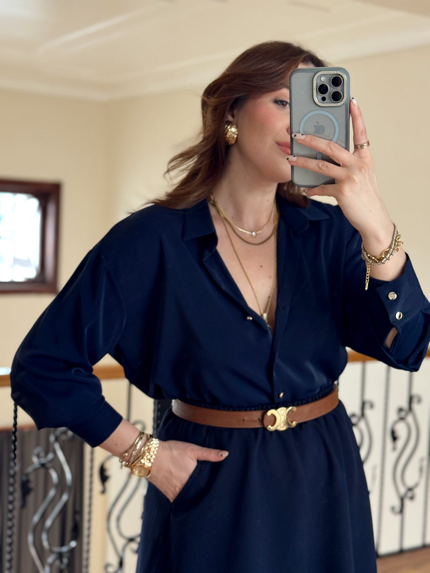 Geniş Manşetli Gömlek - LACİVERT