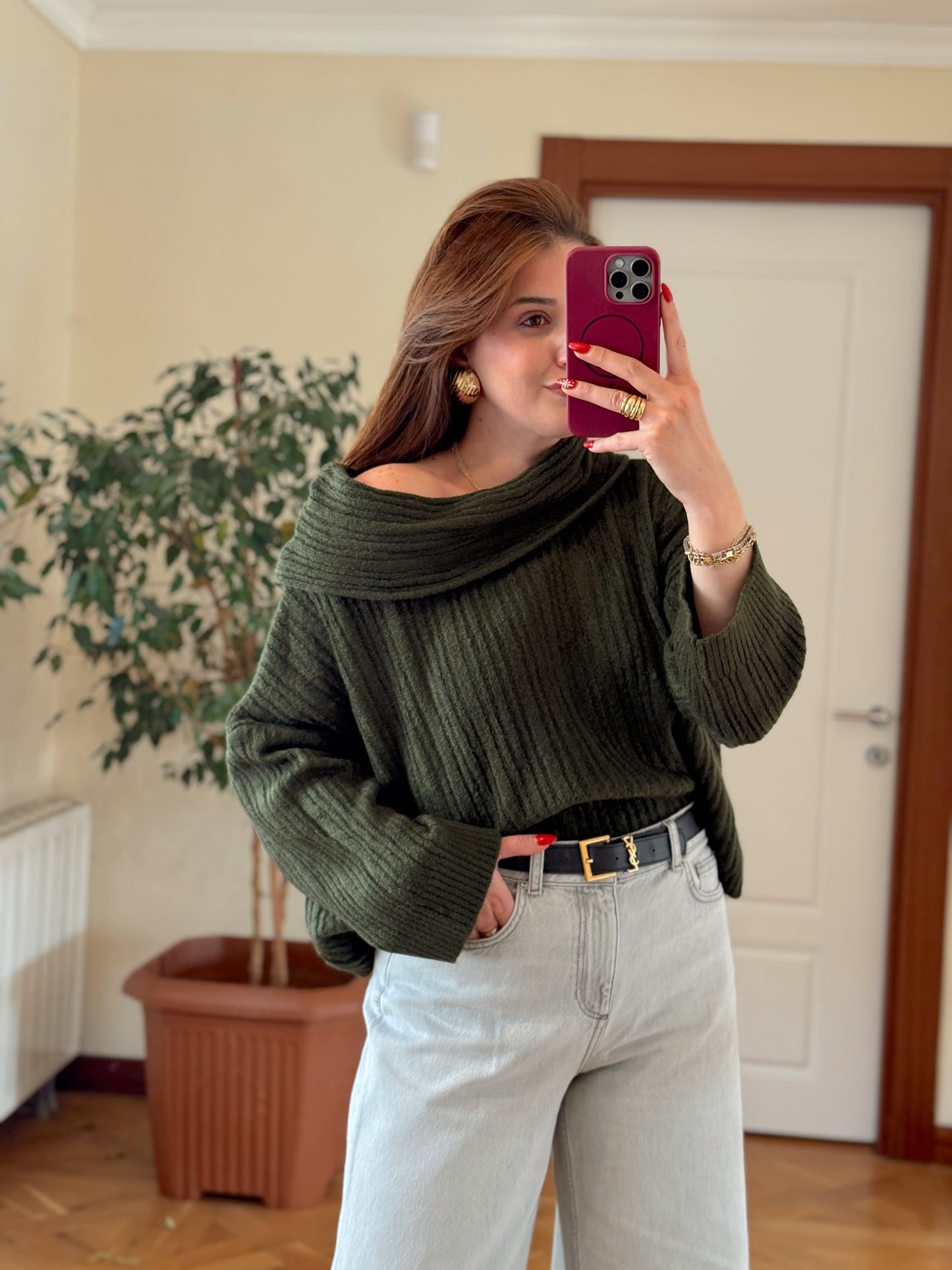 Degaje Yaka Bluz -HAKİ