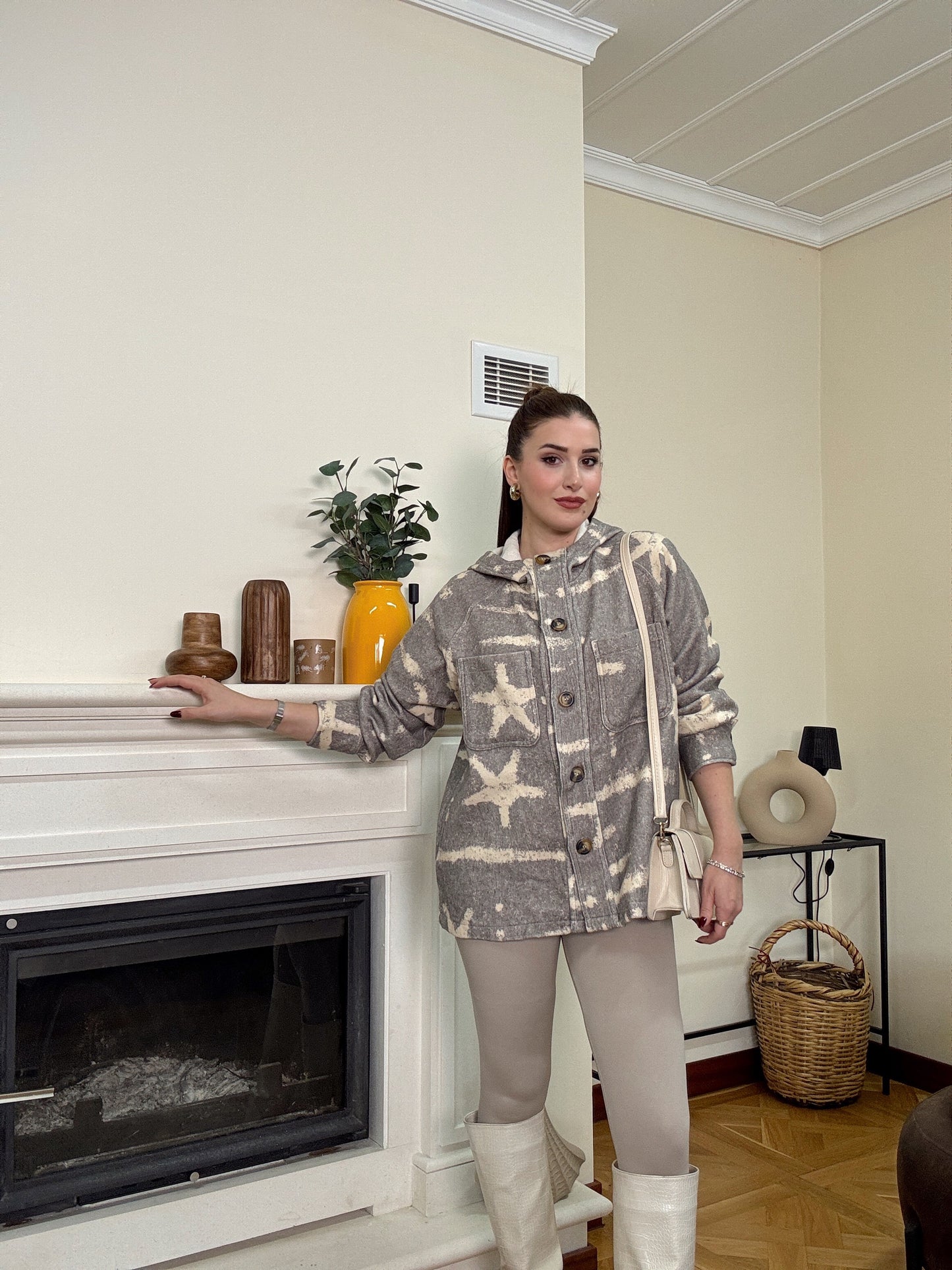 Düğme detaylı ceket-GRİ