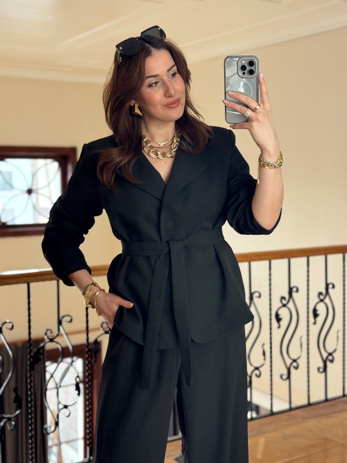 Ceket Kuşaklı Şalvar Takım-SİYAH