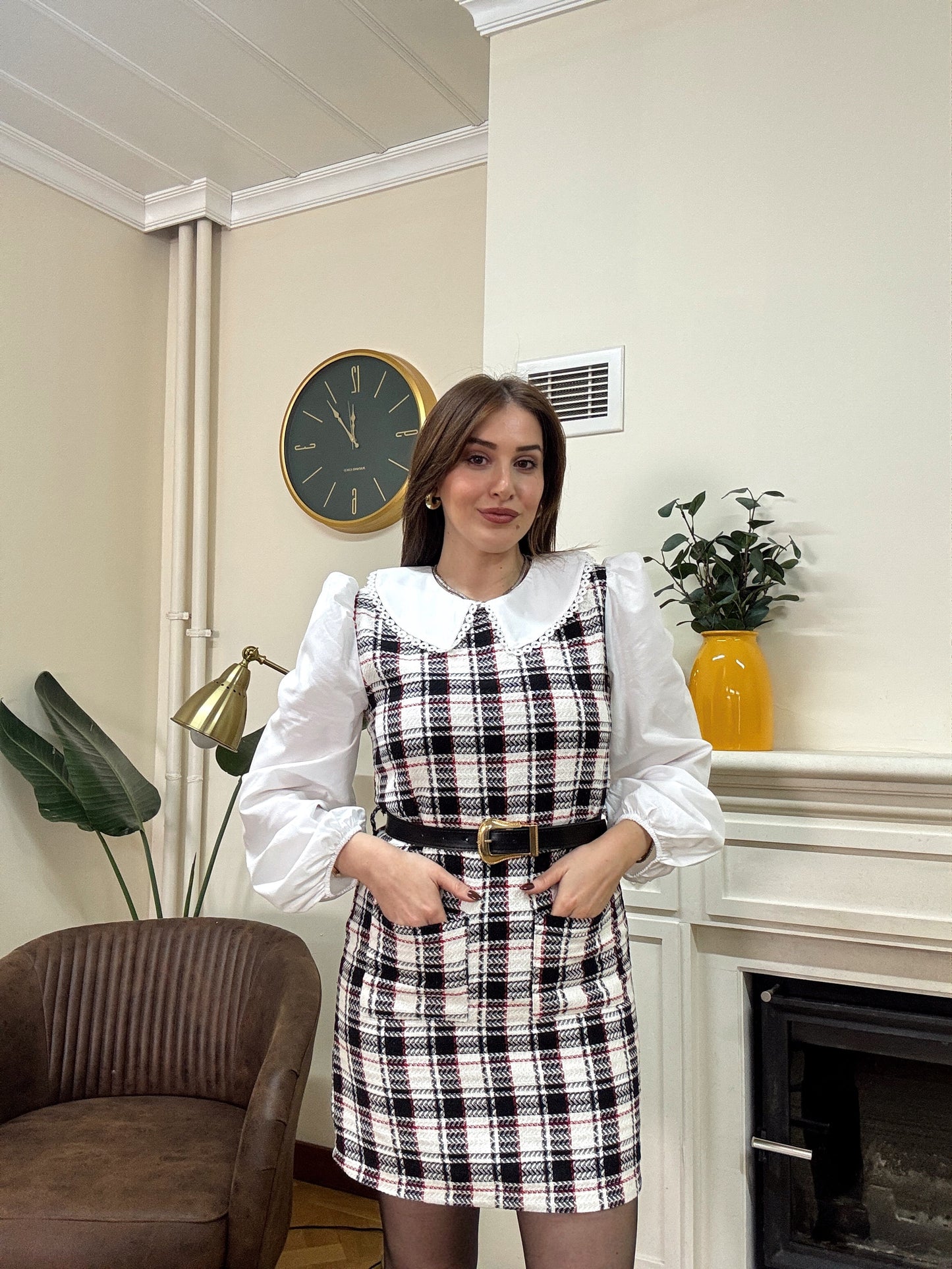 MOLLY ekose bebe yaka elbise-SİYAH