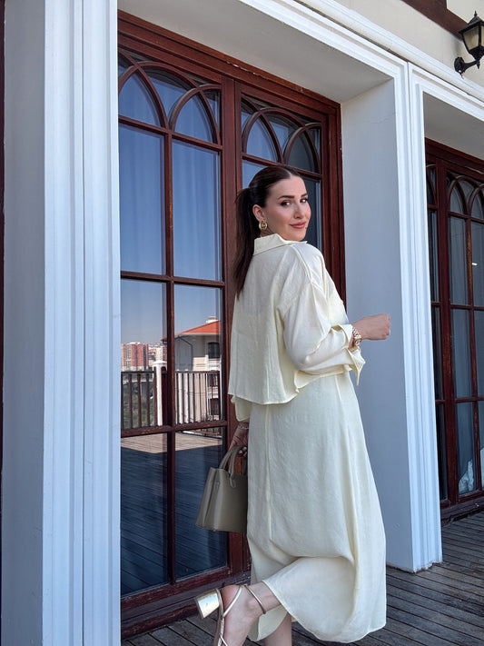 LİZBON gömlek elbiseli ikili takım SARI