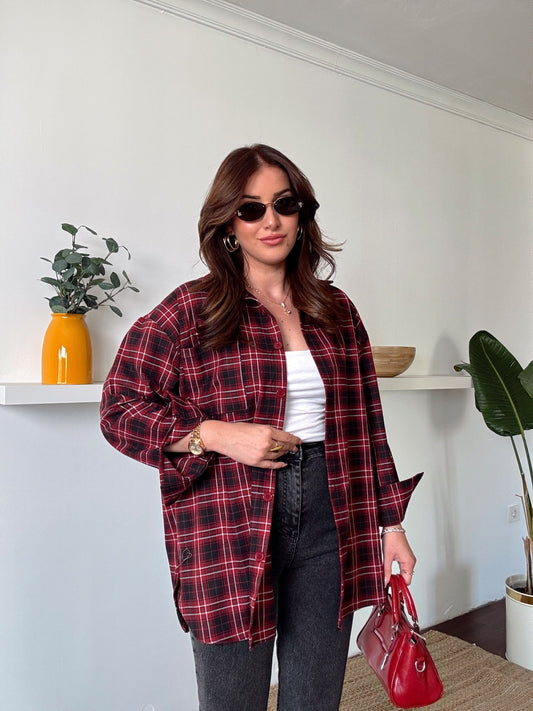 Oversize Oduncu gömlek Bordo