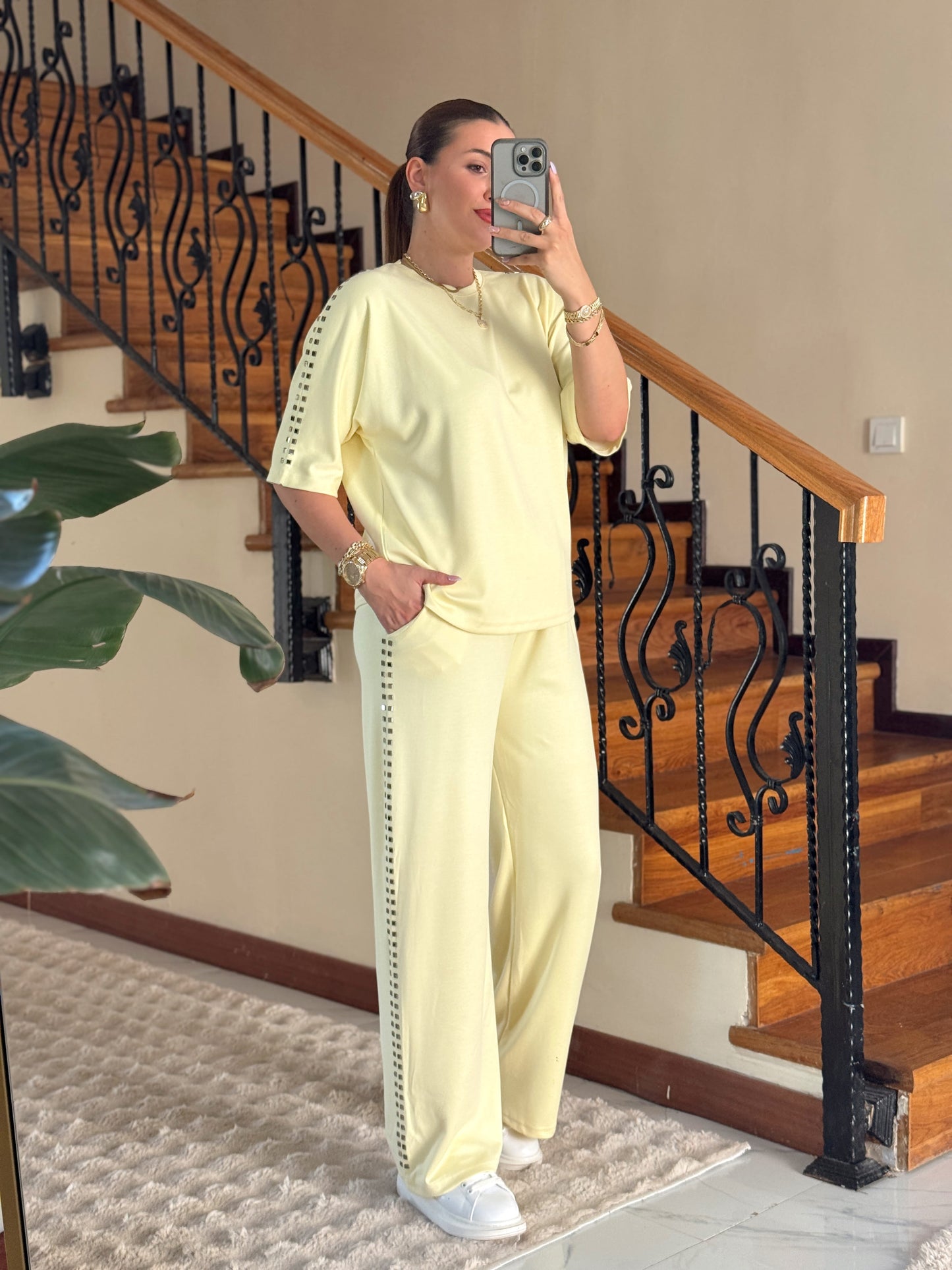 MORİNO taşlı oysh modal takım SARI