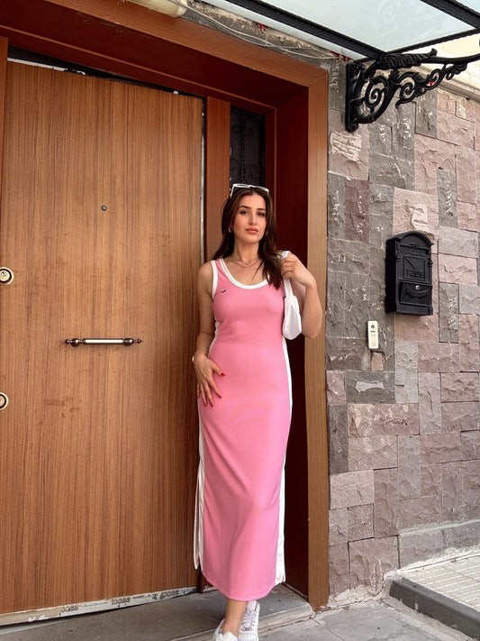 Delone fitilli kumaş askılı elbise PEMBE