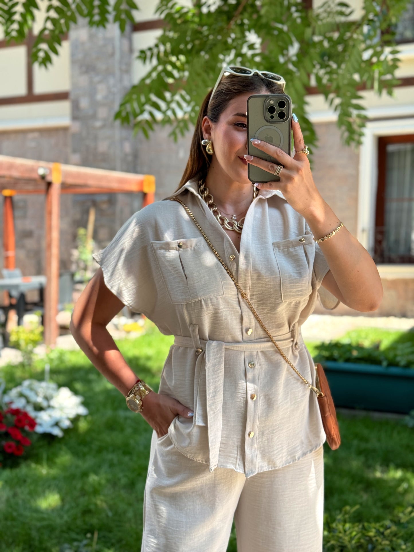 Bağlamalı Premium keten takım Taş