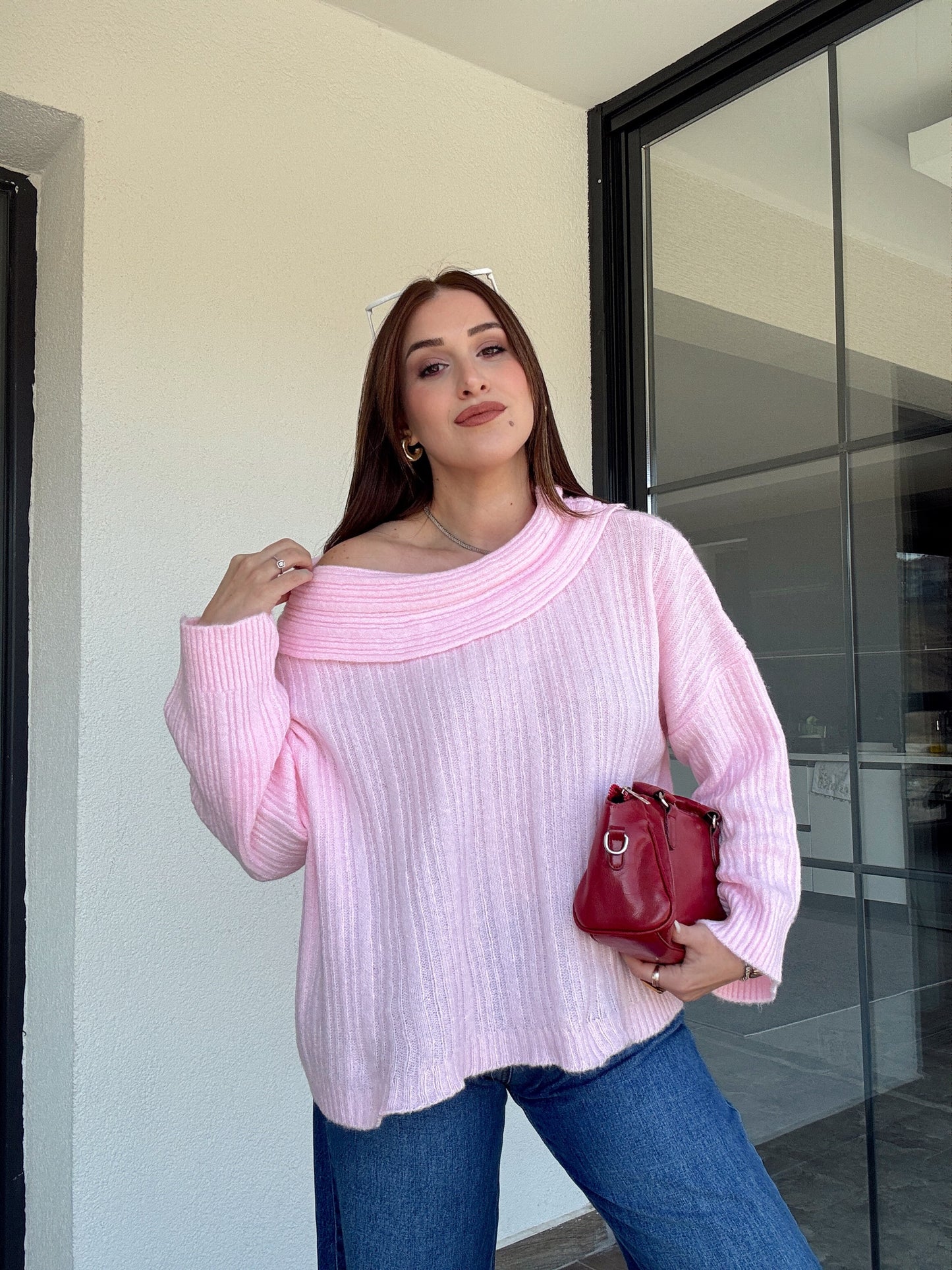 Degaje Yaka Bluz -PEMBE