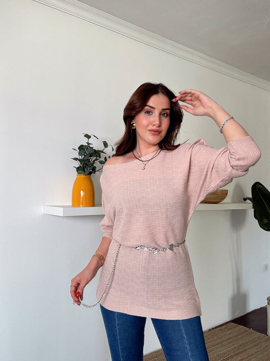 Yarasa kol Triko bluz Pudra