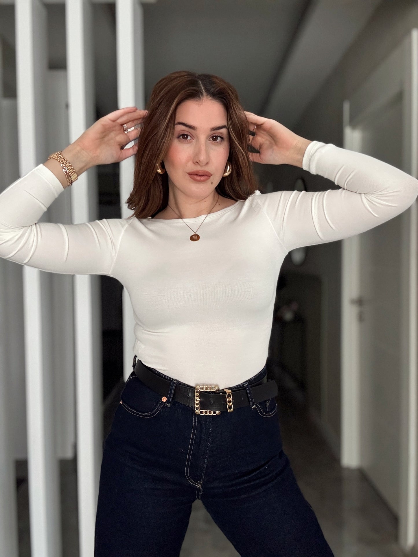 BUZİ Kayık Yaka Bluz - EKRU