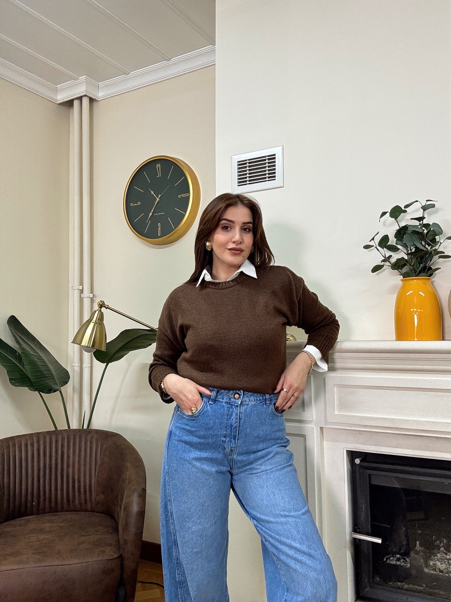 Yumoş simit yaka kazak-KAHVERENGİ