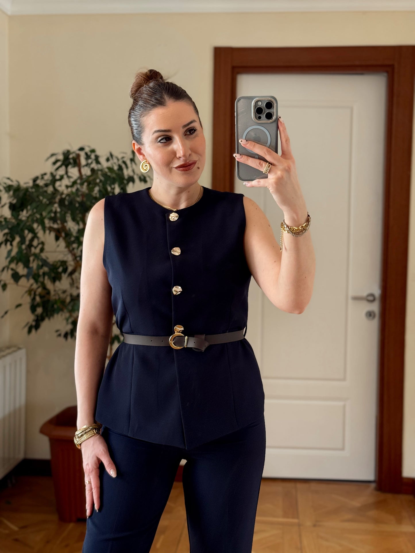 STELLA Kemerli Yelek-LACİVERT