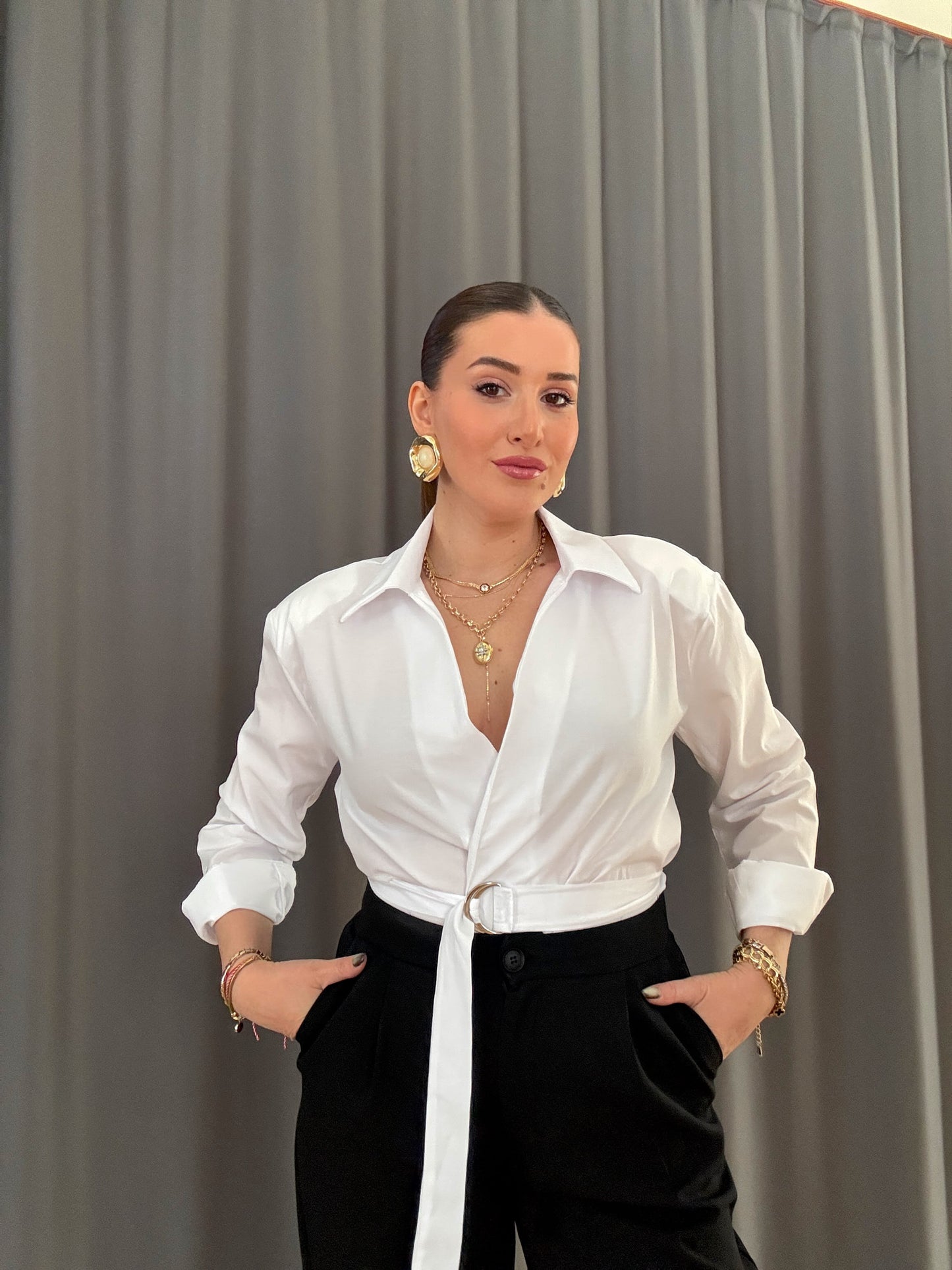 Vatkalı Poplin gömlek Beyaz