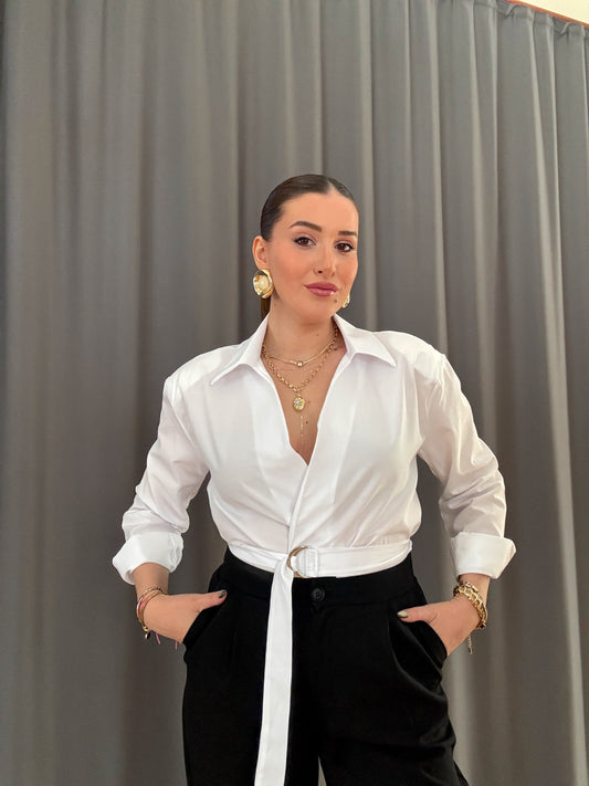 Vatkalı Poplin gömlek Beyaz