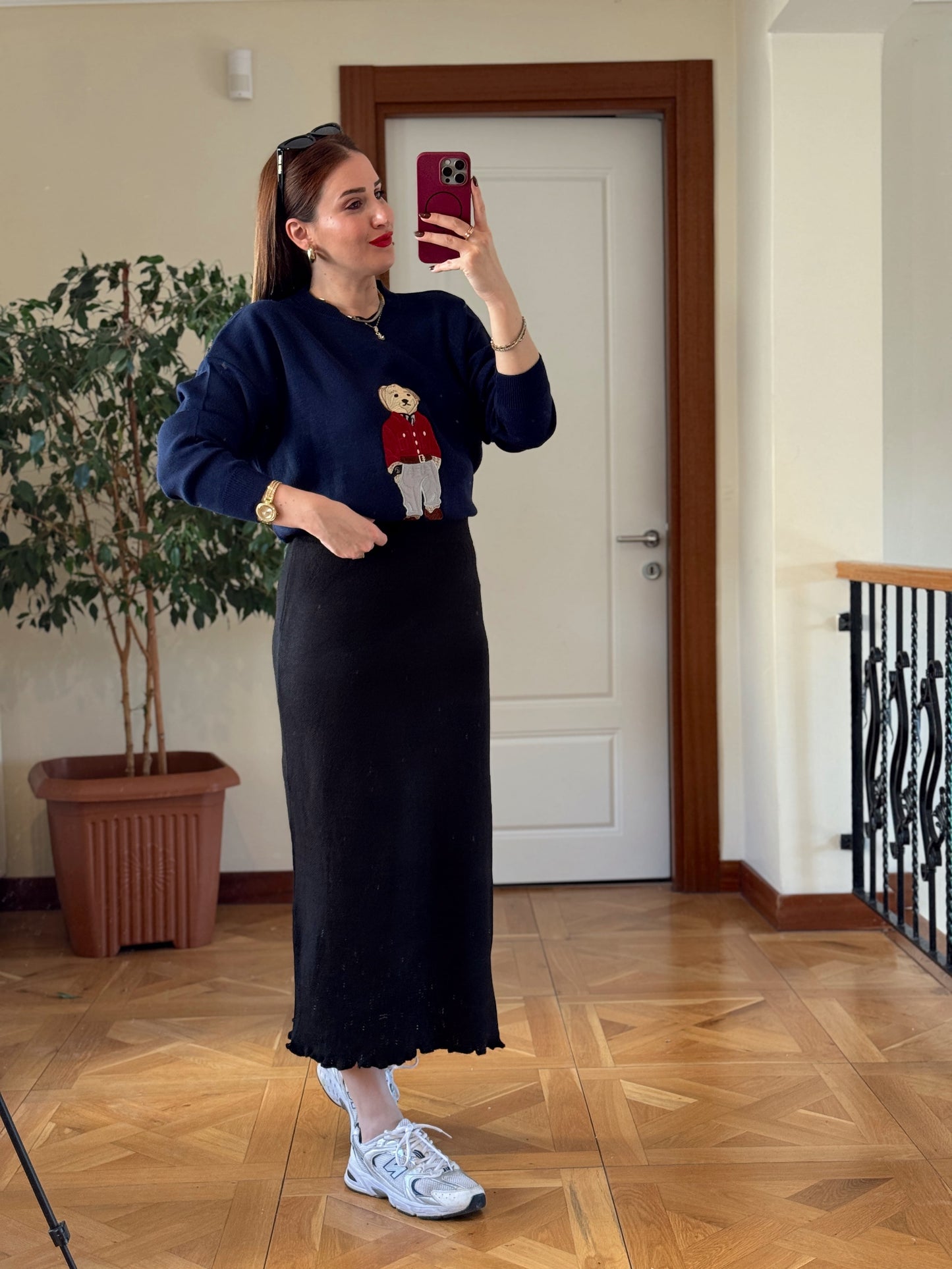 Oversize Ayıcık İşlemeli Kazak LACİVERT