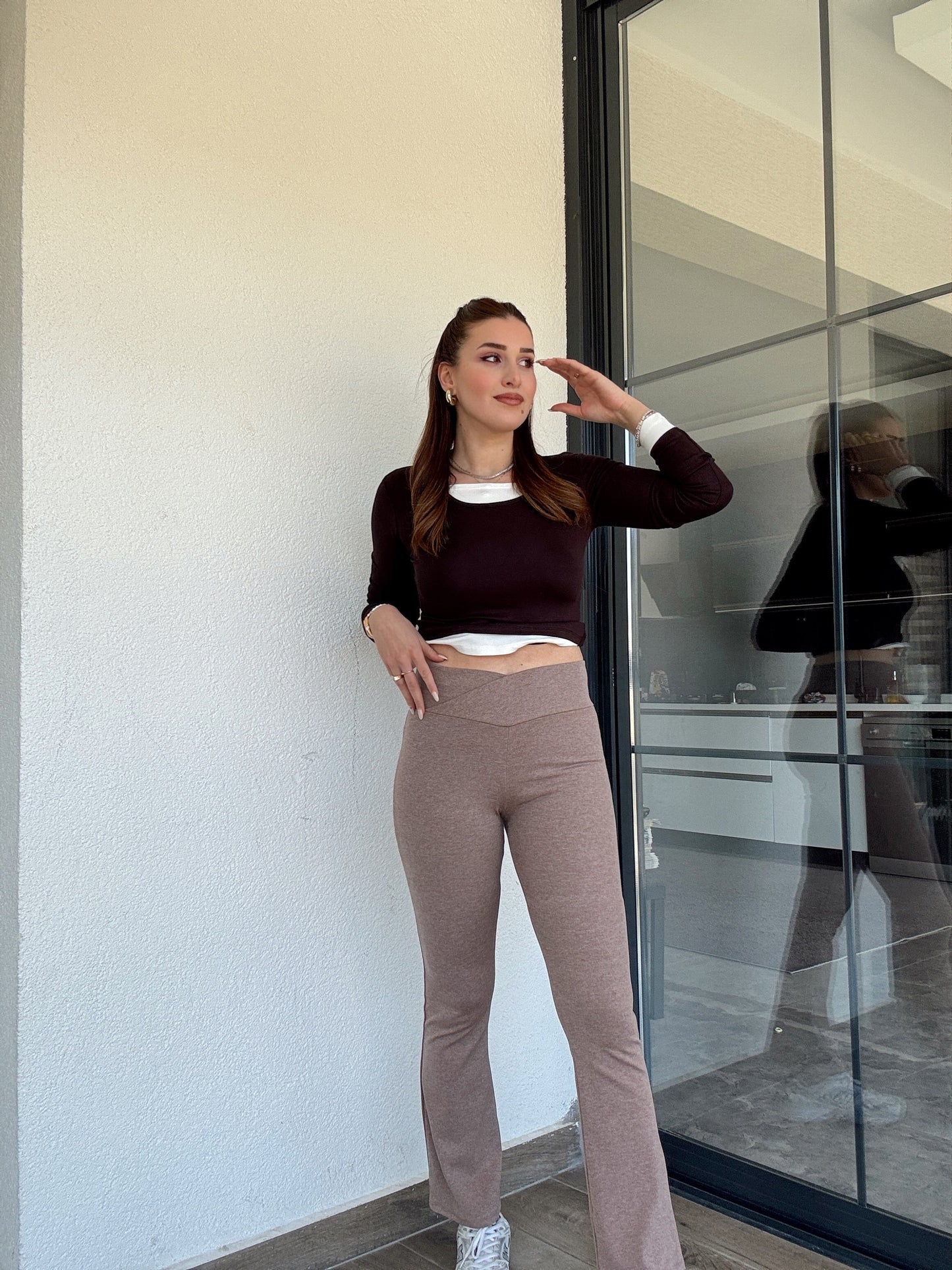 Mıa ribanalı çapraz kemer ispanyol paça tayt-VİZON