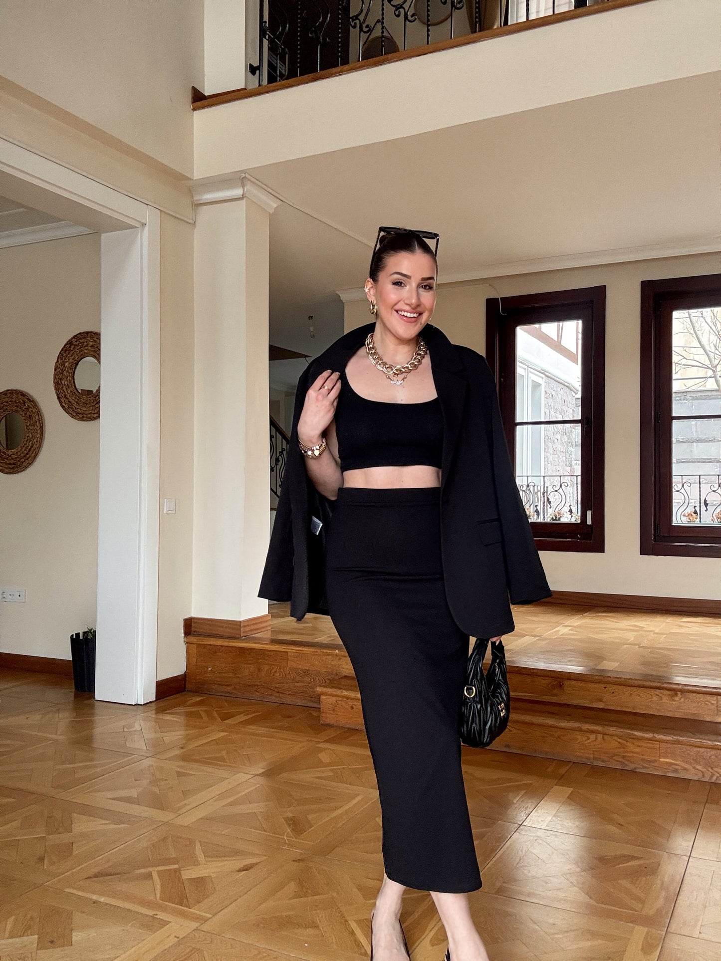 Dalgıç kumaş kalem Etek-SİYAH