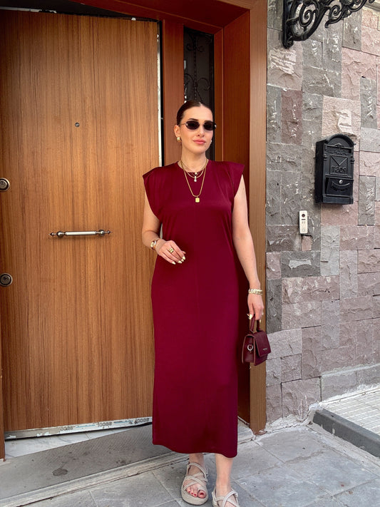 Modal kumaş vatkalı bisiklet yaka elbise BORDO
