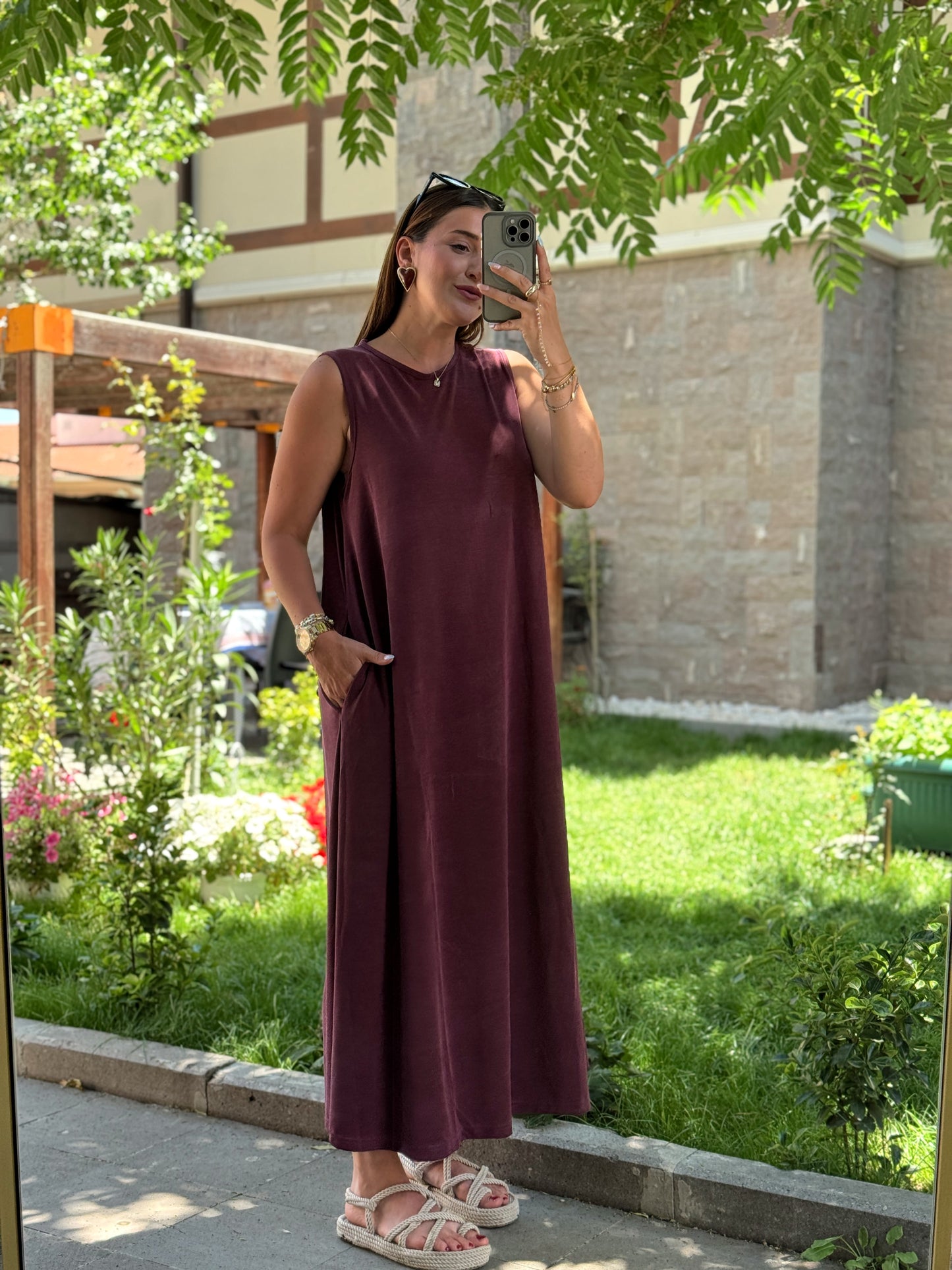 Pike örgü uzun elbise bordo