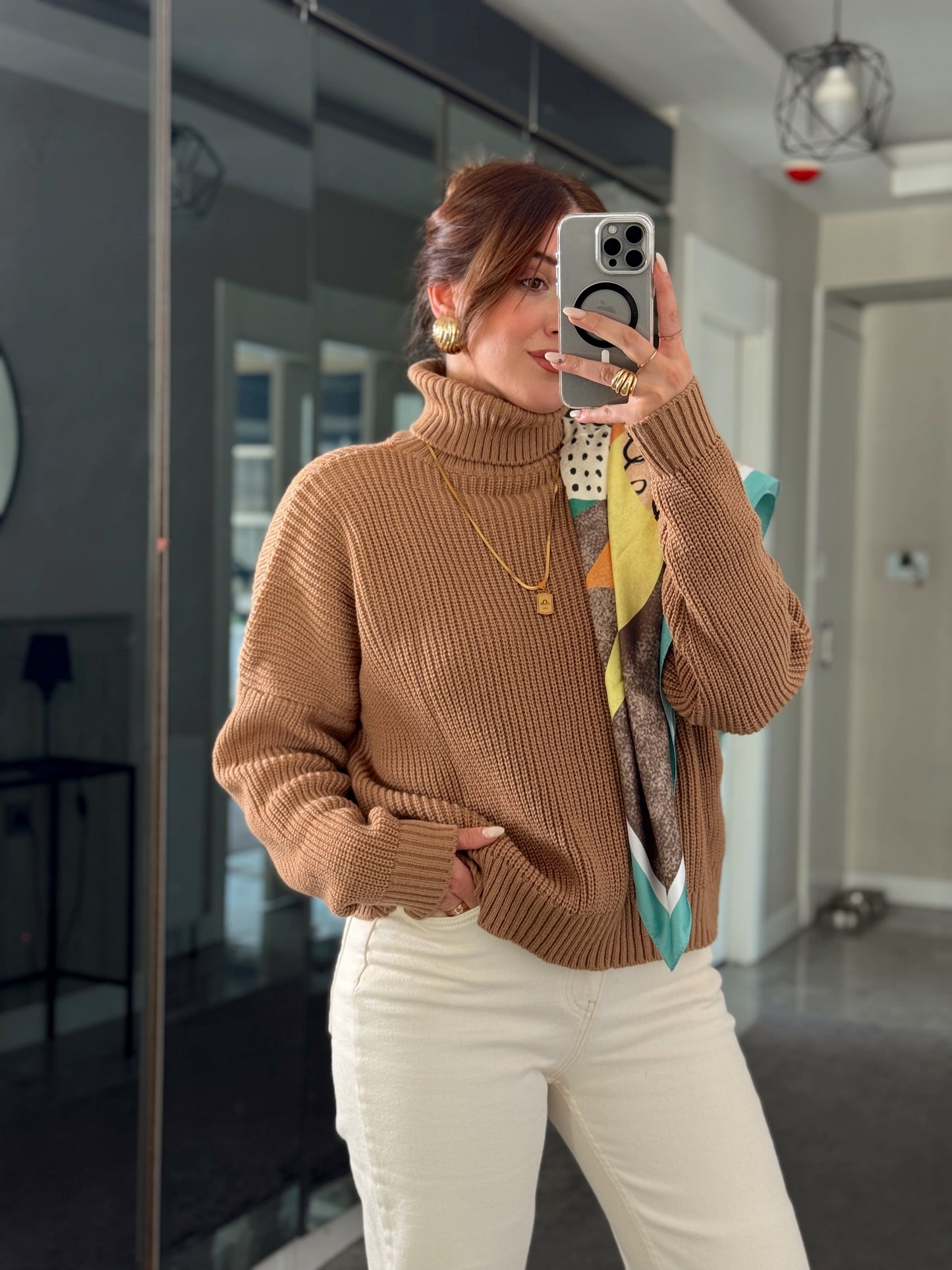 Balıkçı Yaka Selanik Örgü Kazak CAMEL