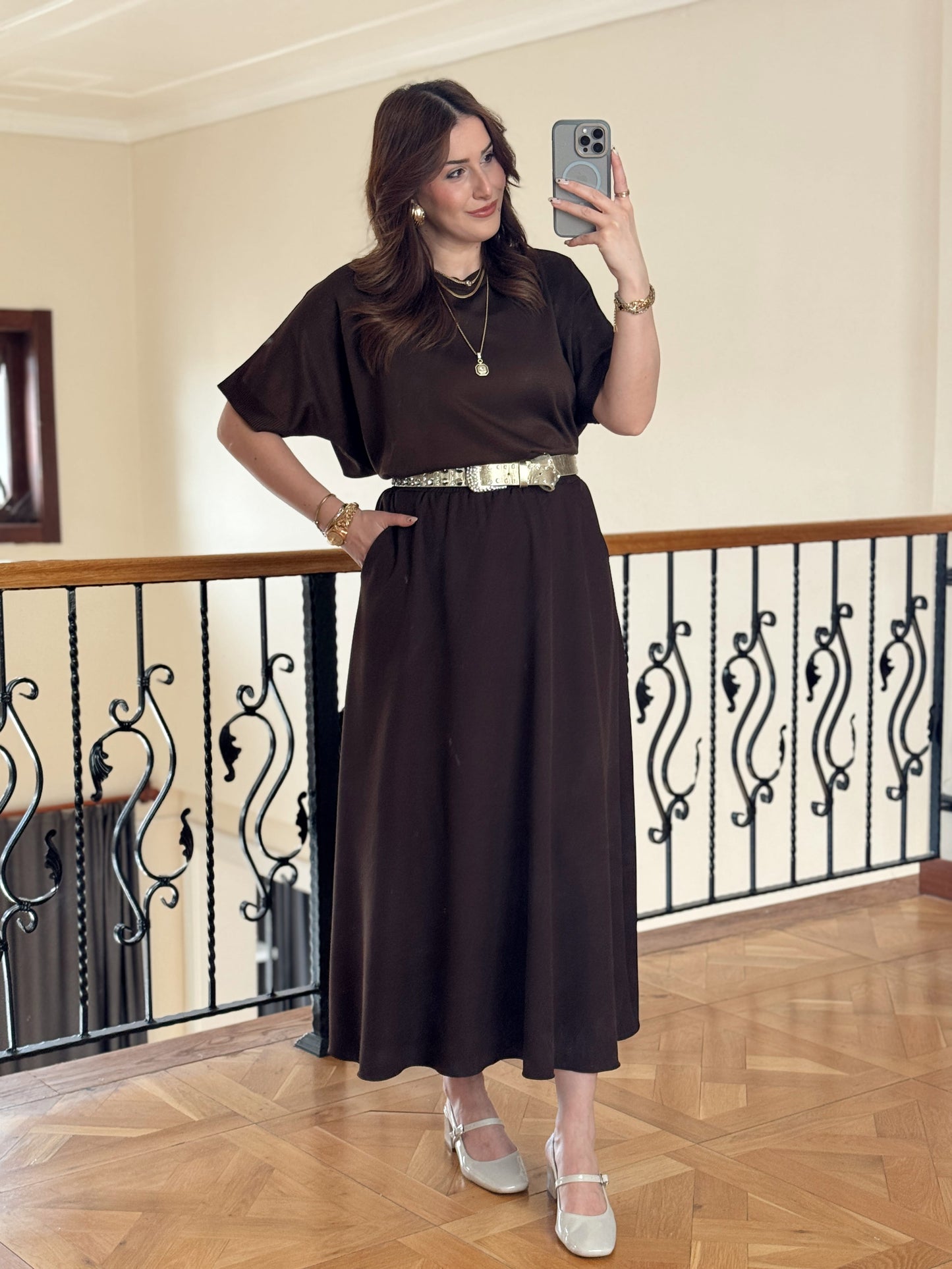 Kısa Kollu Oversize Triko Kazak-ACI KAHVE