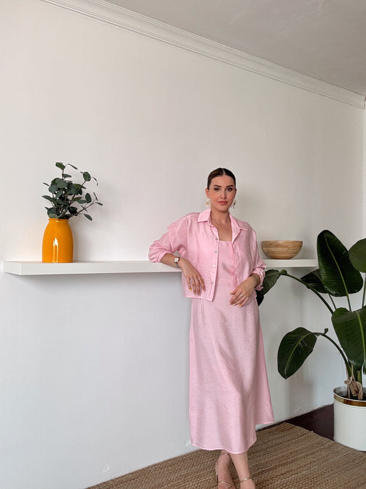 VİENA gömlek elbise ikili takım Pembe