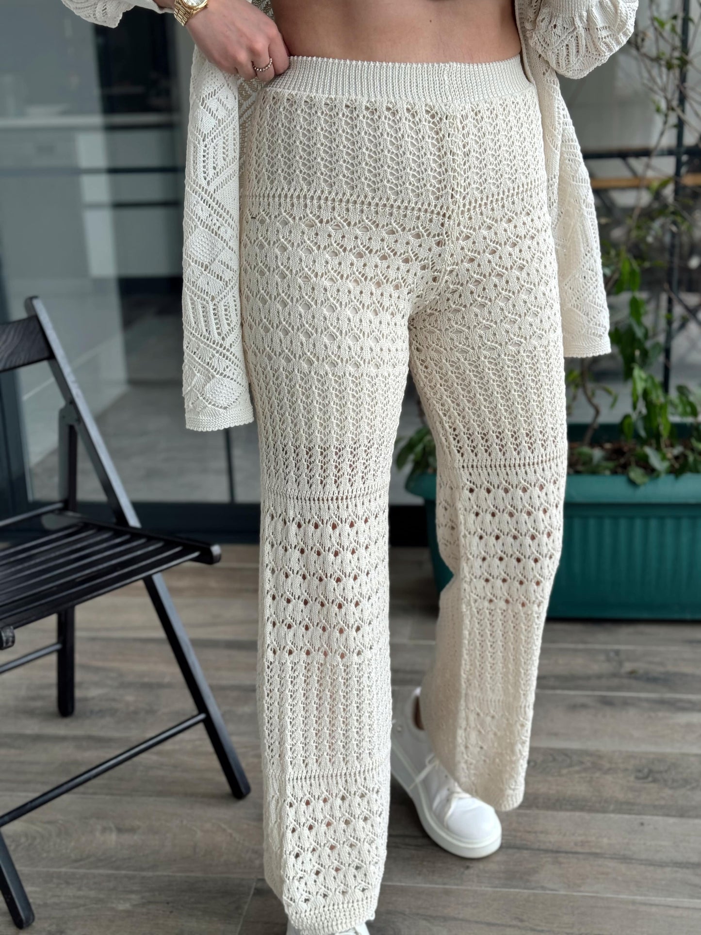 Astarlı Ajurlu Pantolon - BEJ