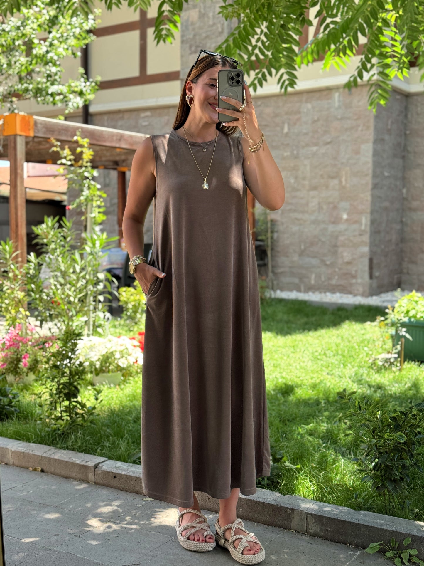 Pike örgü uzun elbise Vizon